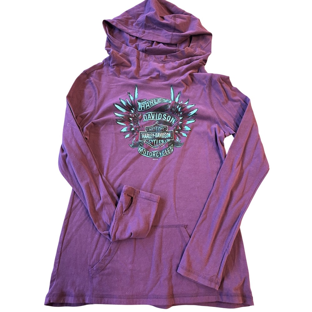 Harley‎ Davidson Motorcycles Womens Purple Hoodie L/S Thumbhole Pocket Size L